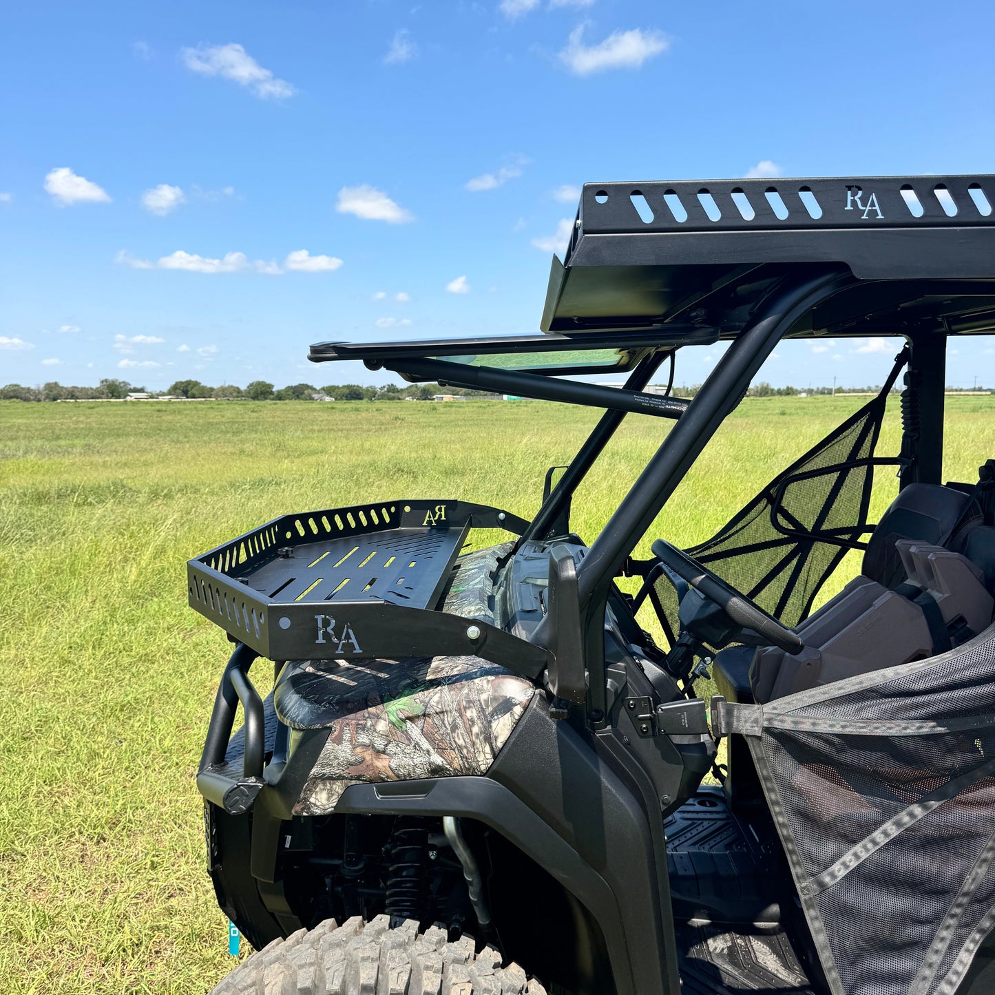 CFMoto UForce U10 Pro XL Front Hood Basket working with Factory Glass Tip Out Windshield