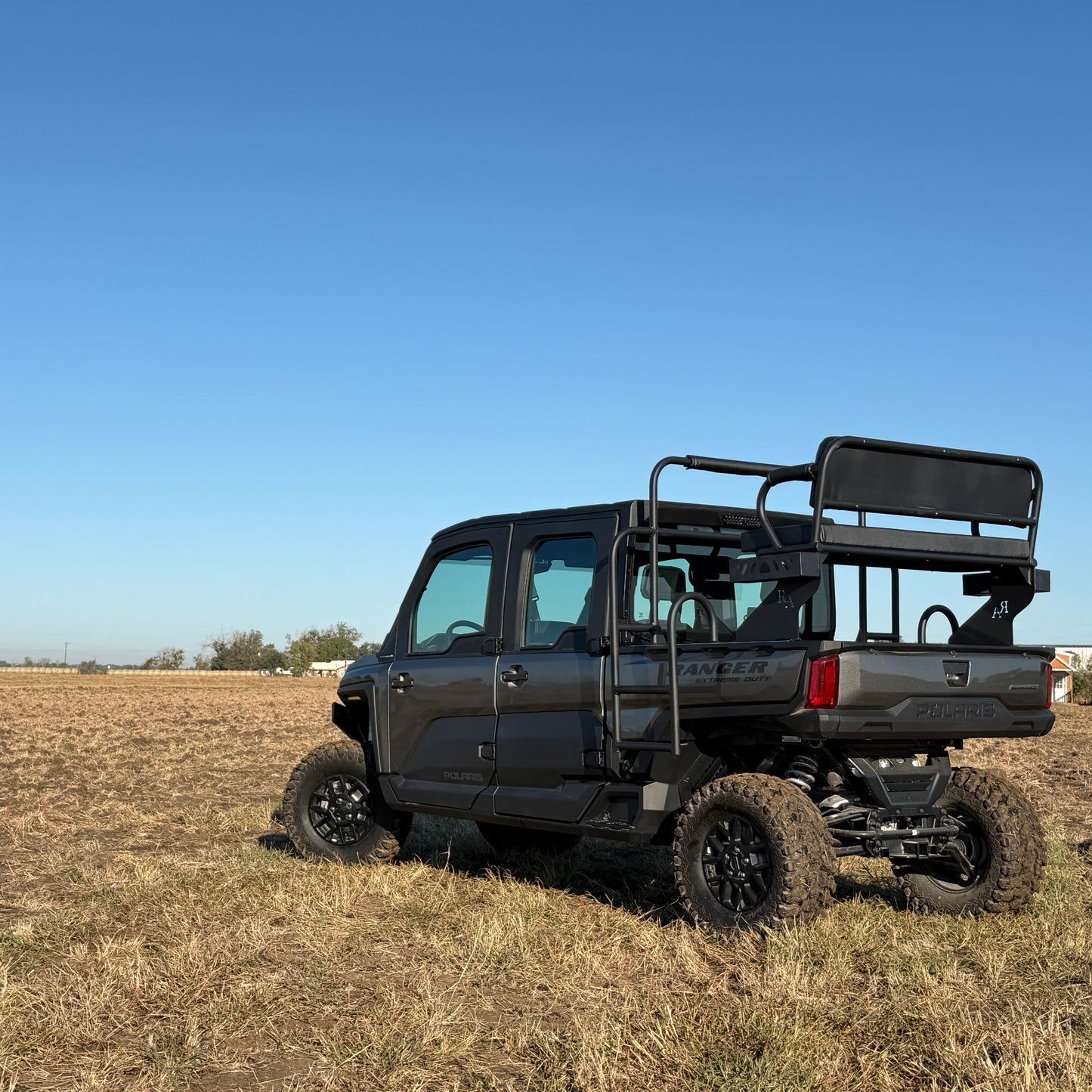 Close-up of Ranch Armor aluminum high seat construction and precision welds on Polaris Ranger 1500