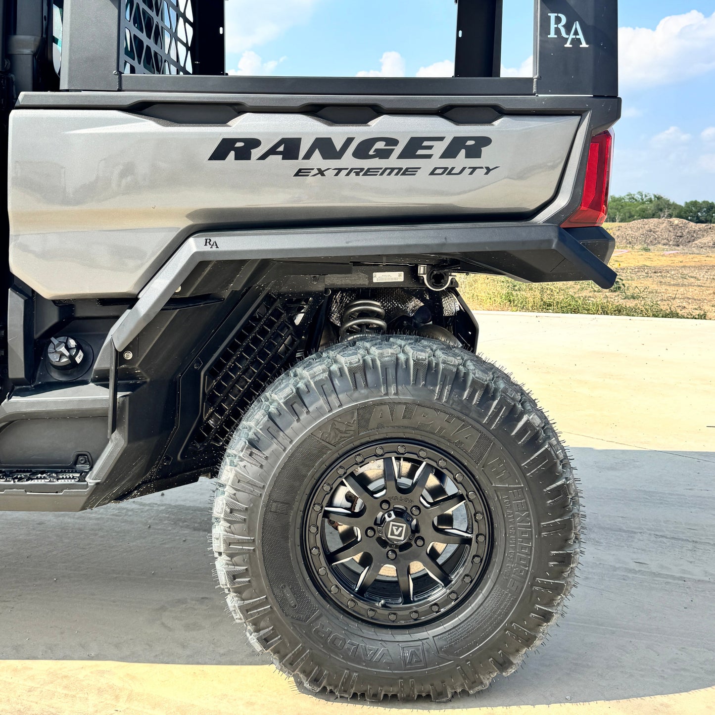 Close up side view of rear Polaris Ranger 1500 Fenders