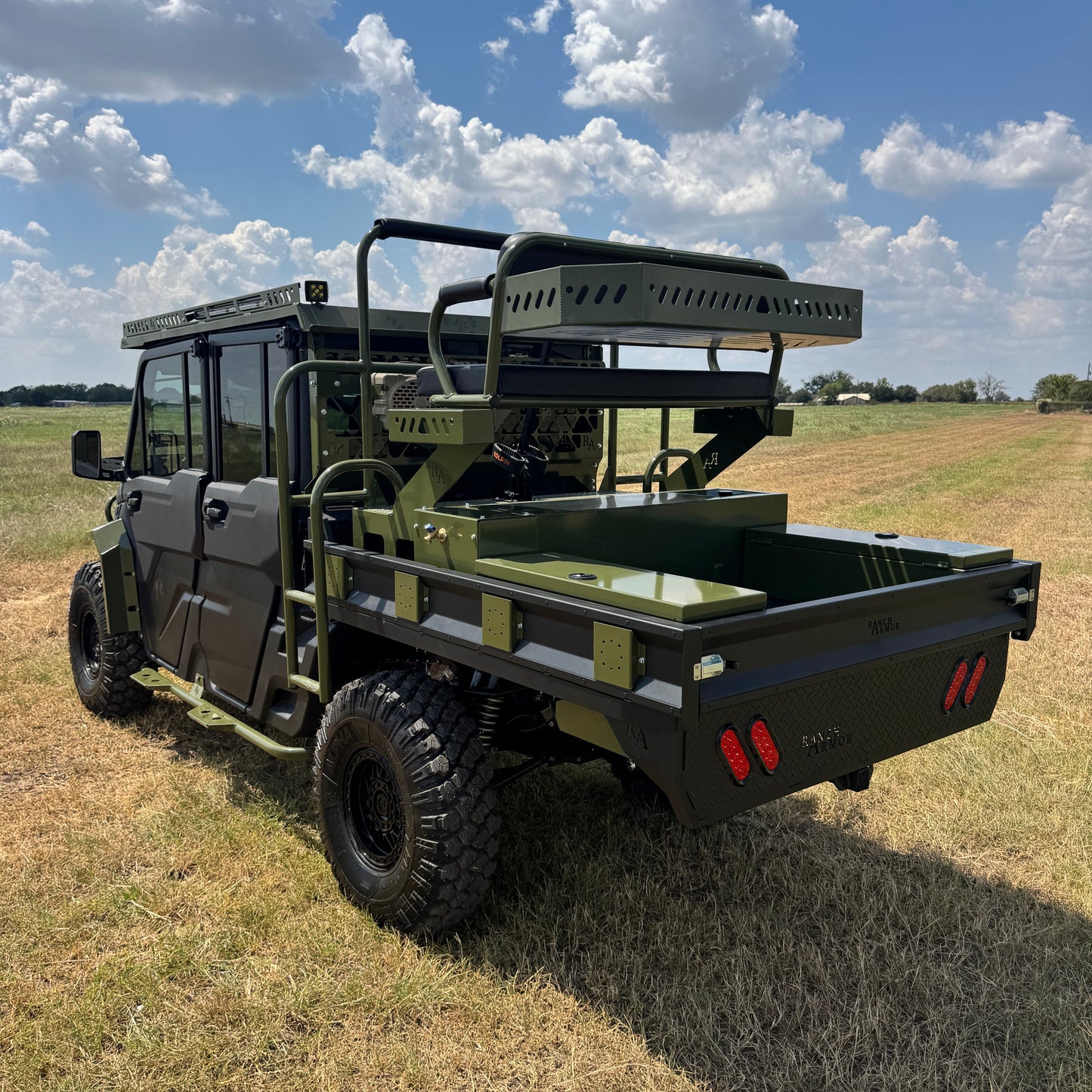 Rear flatbed setup with high seat and storage by Ranch Armor - Project G.I. Joe