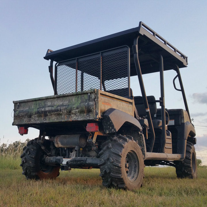 Rear view of Metal One-Piece top on Kawasaki Mule Trans