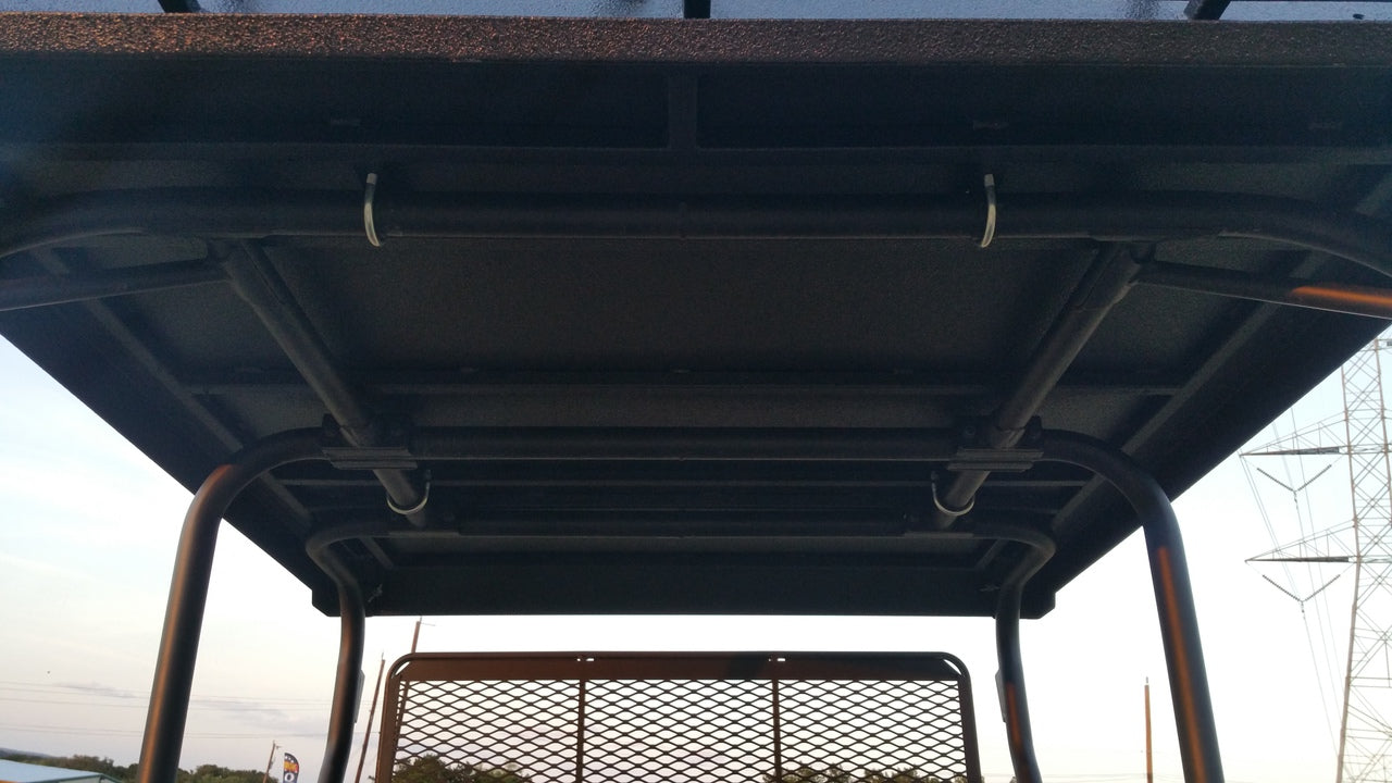Under-side view of the Mule Trans metal roof sub-framing and anchor points