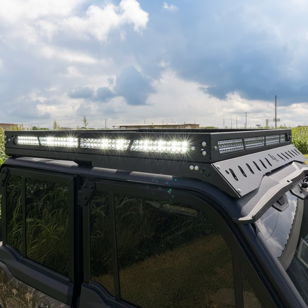 American-made modular roof rack with integrated lighting options for the CFMOTO U10 Pro XL.
