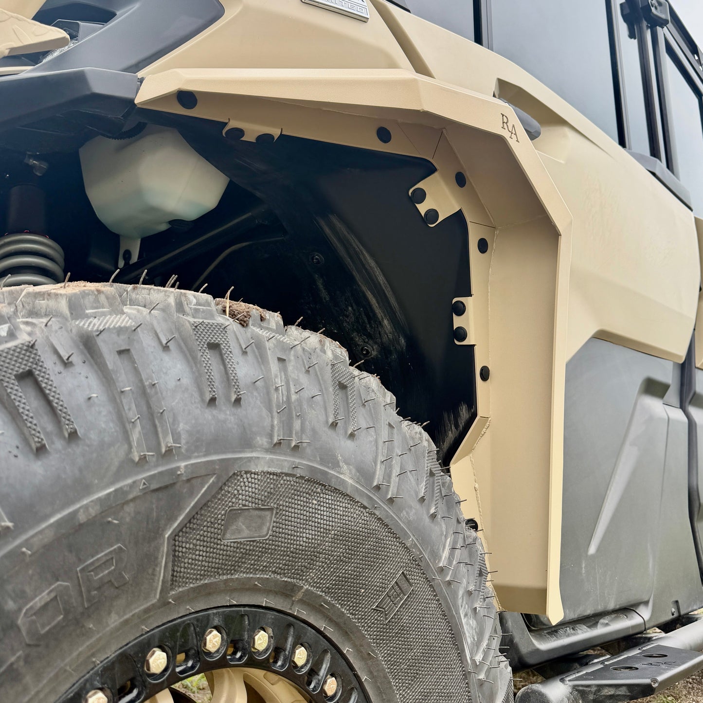 Can-Am Defender HD11 aluminum fender mud flaps one-piece front design