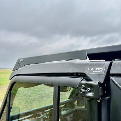 Can-Am Defender JL modular aluminum rack with cross slats for transporting gear and supplies