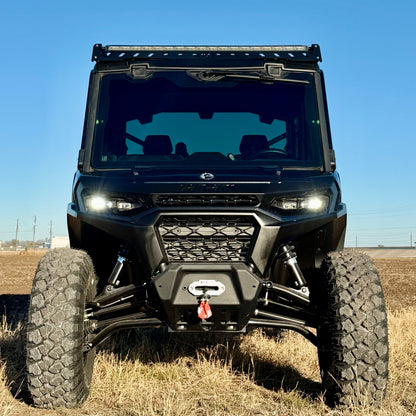 Can-Am Defender modular roof rack with LED light bar setup
