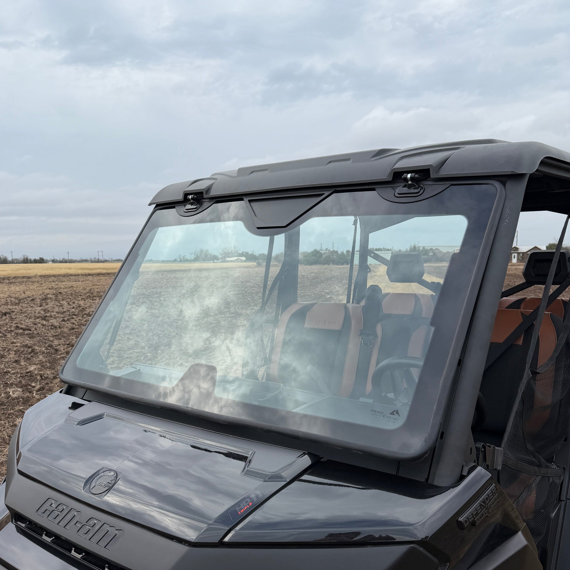 Can-Am tip-out glass windshield with OEM-style fit, full-open and vent modes, and superior sealing over factory windshield.