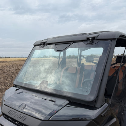 Can-Am tip-out glass windshield with OEM-style fit, full-open and vent modes, and superior sealing over factory windshield.