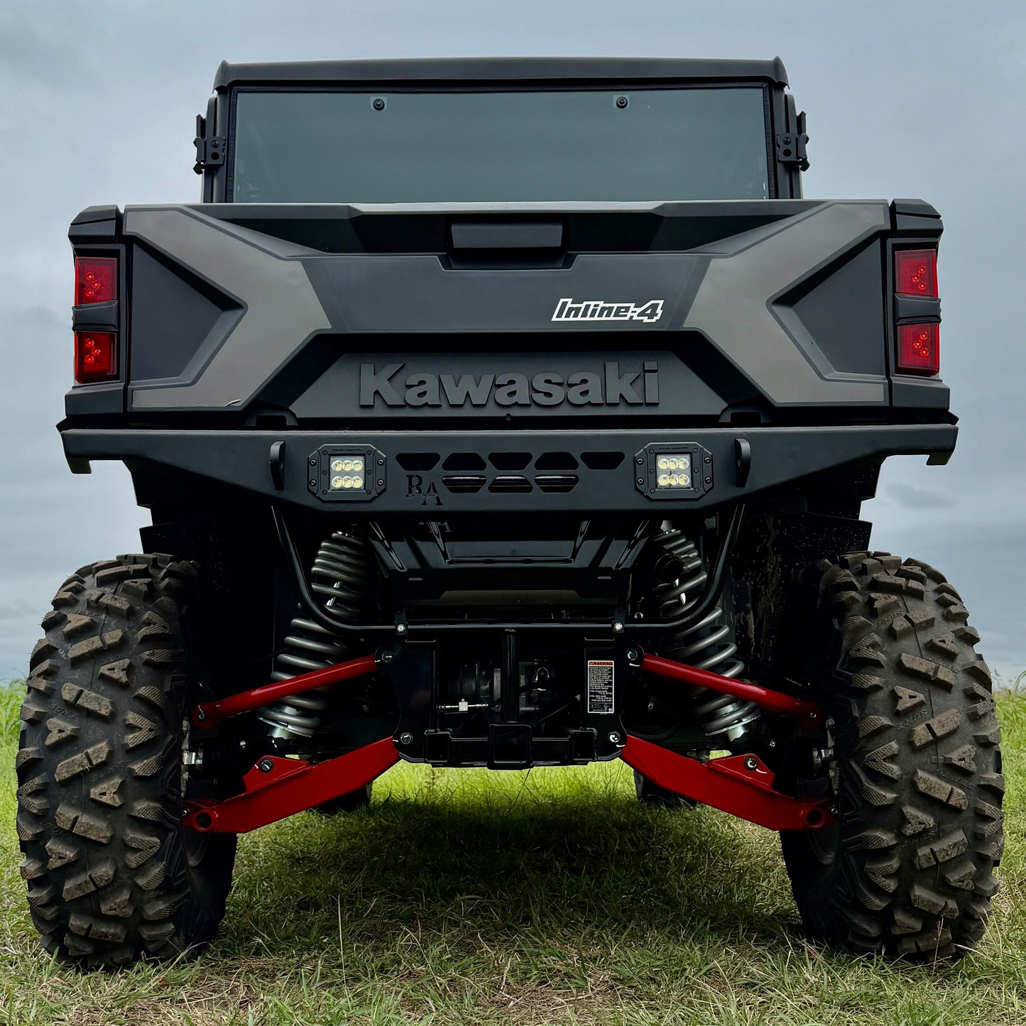 Close-up of Kawasaki Ridge RS Series rear bumper with powder coat finish and LED lights