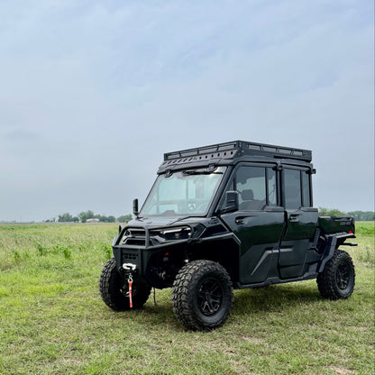 Custom-fit Can-Am Defender HD11 aluminum fender flares extending wheel coverage for off-road riding.