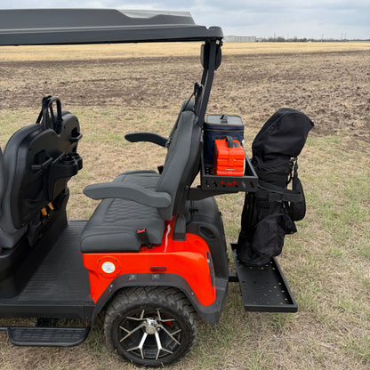 Denago golf cart hitch basket carrying two golf bags