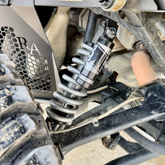 FOX QS3 Shock Set for Polaris Ranger XD 1500 featuring adjustable 3-position compression damping, piggyback reservoirs, and premium off-road suspension performance.