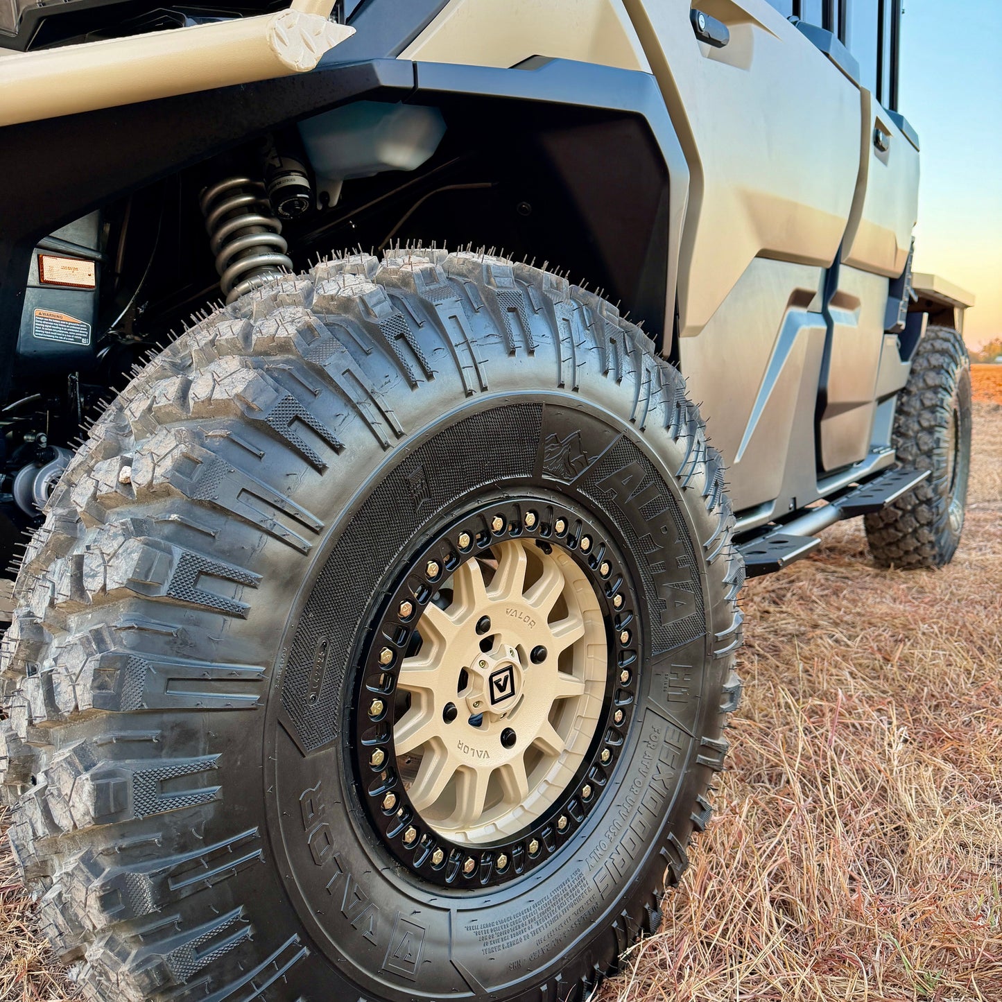 “Front angle of 2026 Can-Am Defender HD11 Project Whiskey Alpha with upgraded bumper, high-output LED bar, and reinforced front-end armor.”