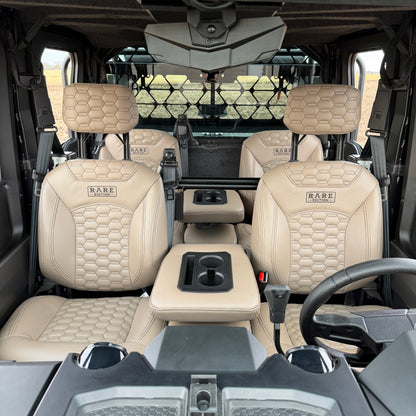 Full custom Project Kudu Polaris Ranger 1500 showcasing aluminum flatbed, camo wrap, and leather interior