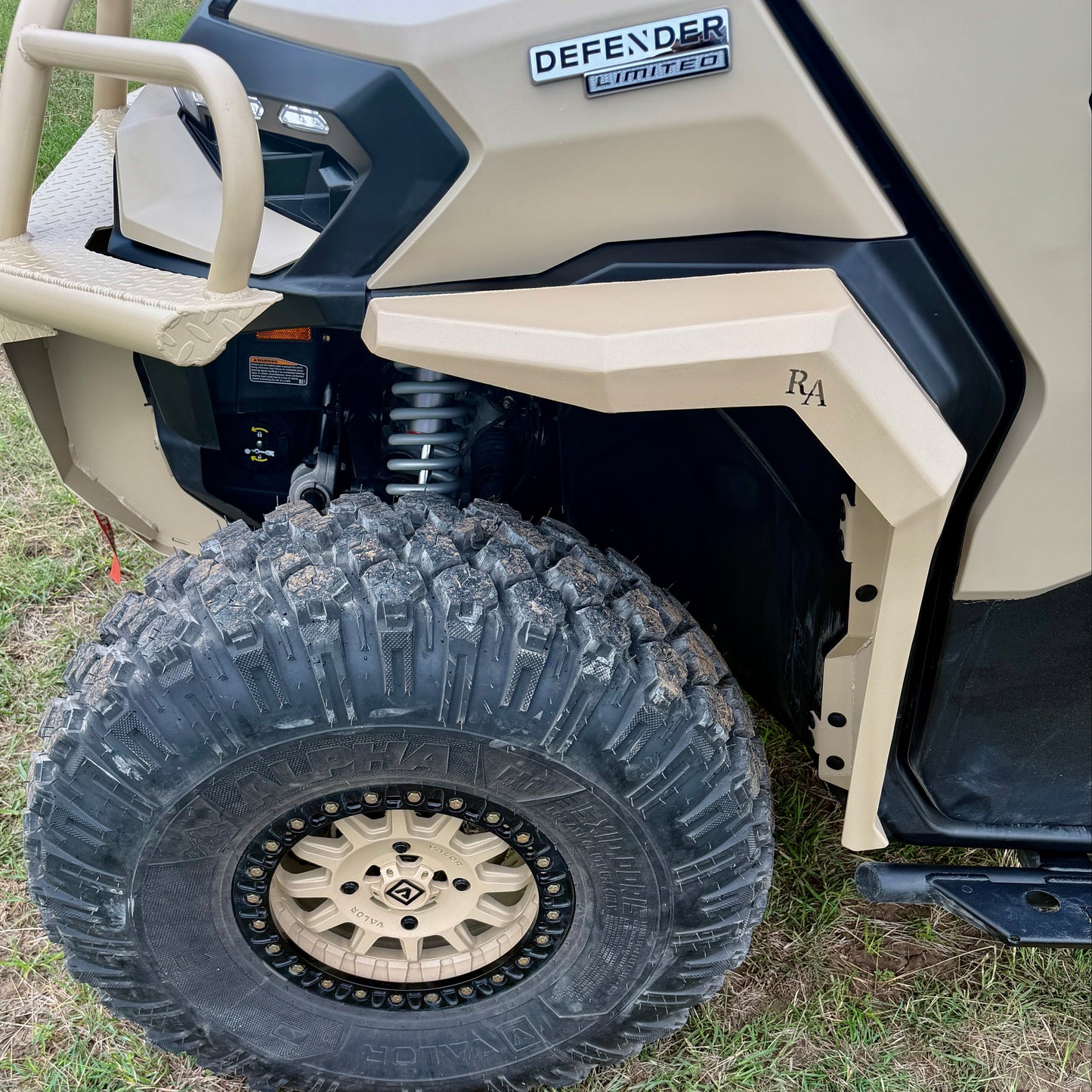 HD11 Defender front aluminum mud flaps off-road protection upgrade