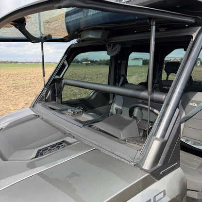 Heavy-duty Ranch Armor rifle mount fitted inside Polaris Ranger 1500 cabin.