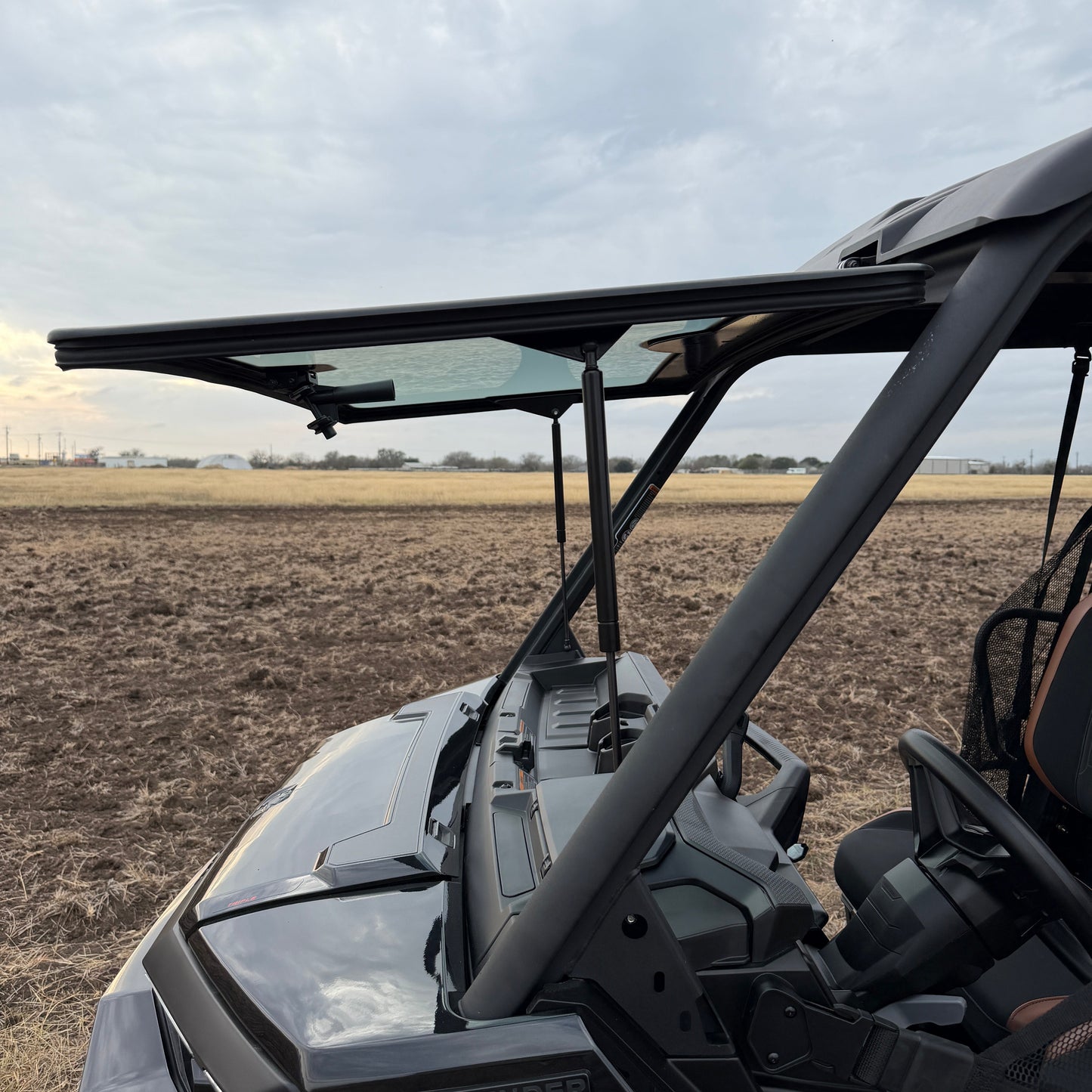 High-quality Can-Am glass tip-out windshield with OEM-style mounting, full open functionality, vent option, and better sealing.