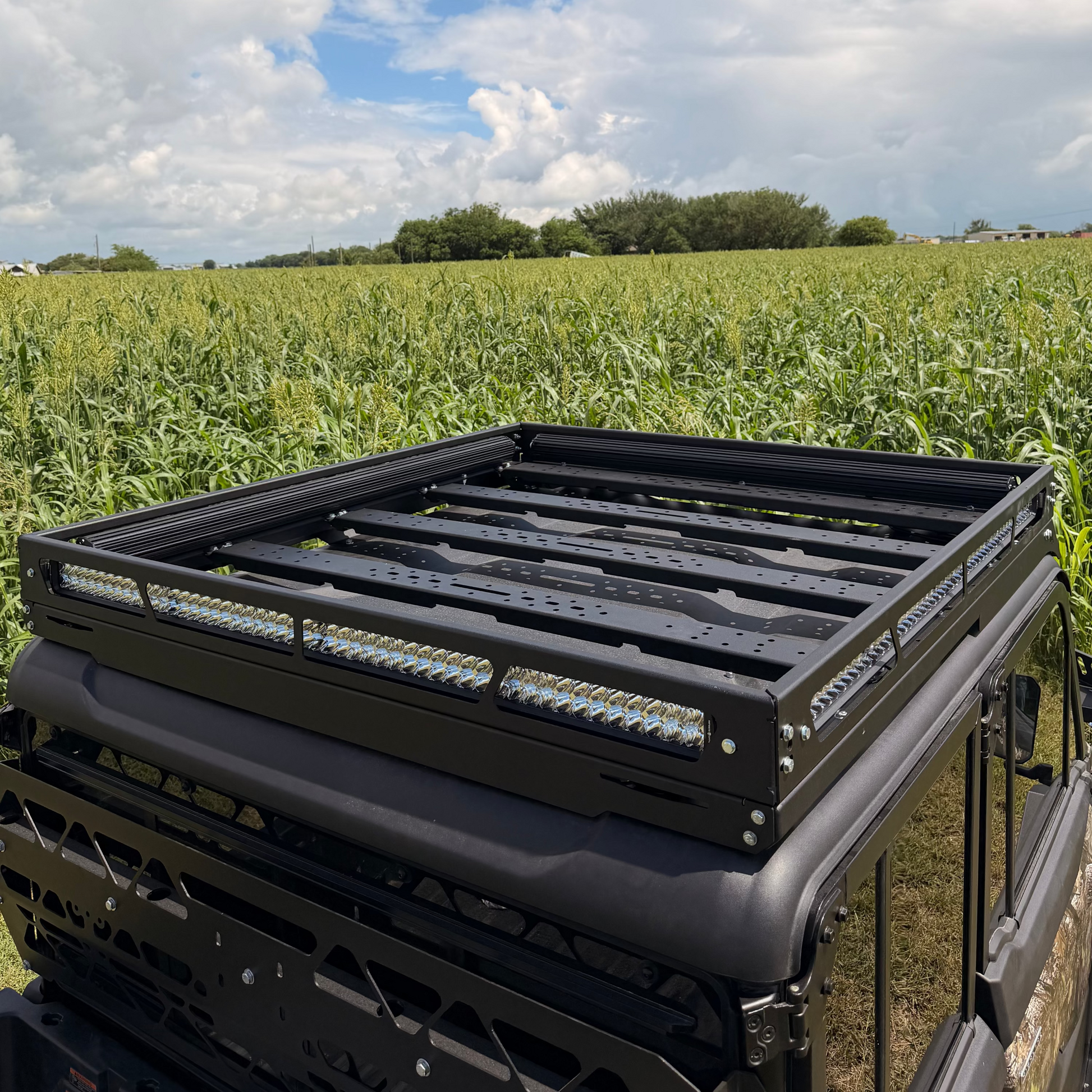 High-strength CNC-formed aluminum roof rack designed for CFMOTO U10 Pro XL adventure builds.