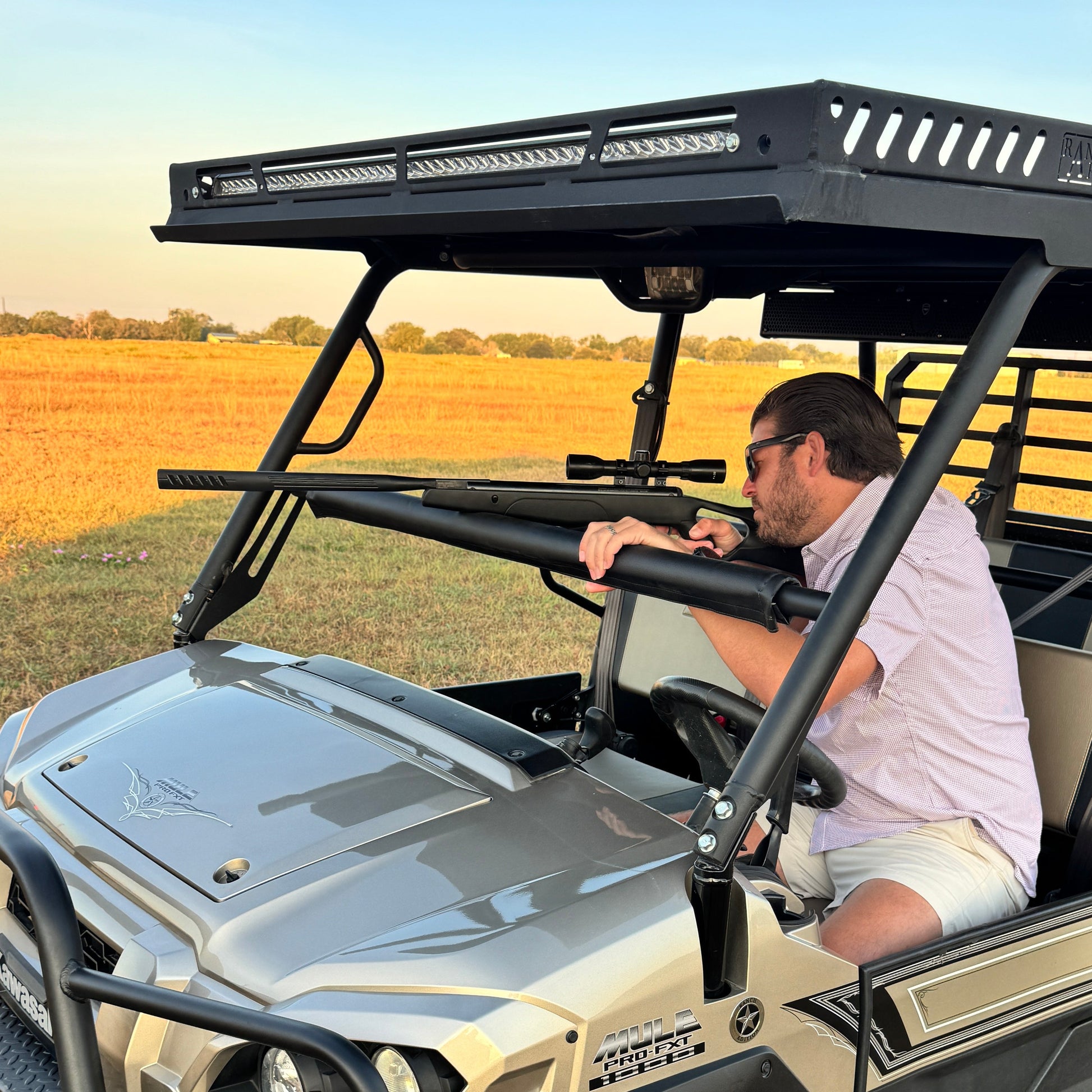 Interior Rifle Rest and Shooting Bar for Kawasaki Mule Pro by Ranch Armor