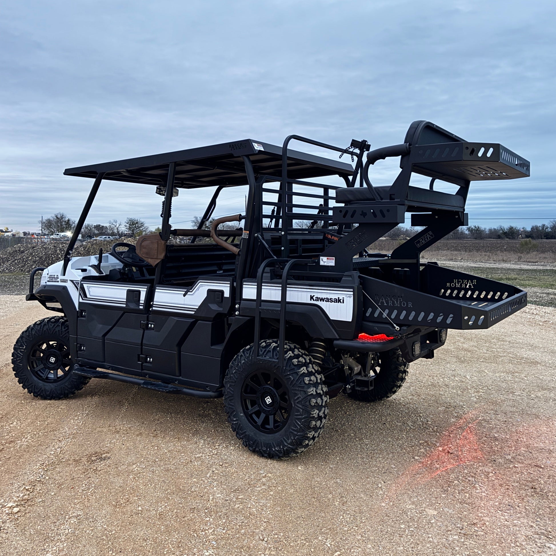 Kawasaki Mule Pro FXT with high seat and bed extension by Ranch Armor