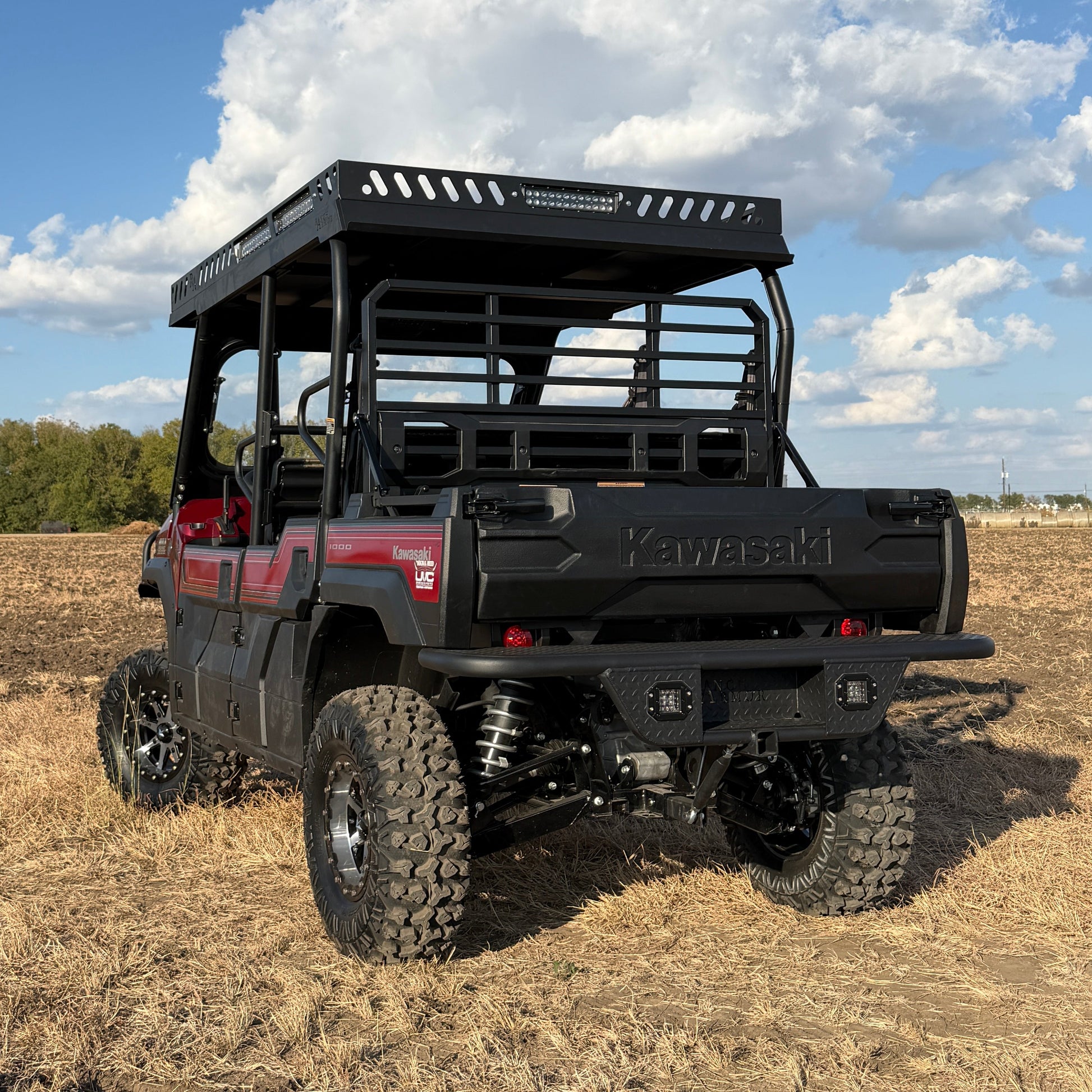 Kawasaki Mule Pro equipped with Ranch Armor heavy-duty rear bumper for added protection