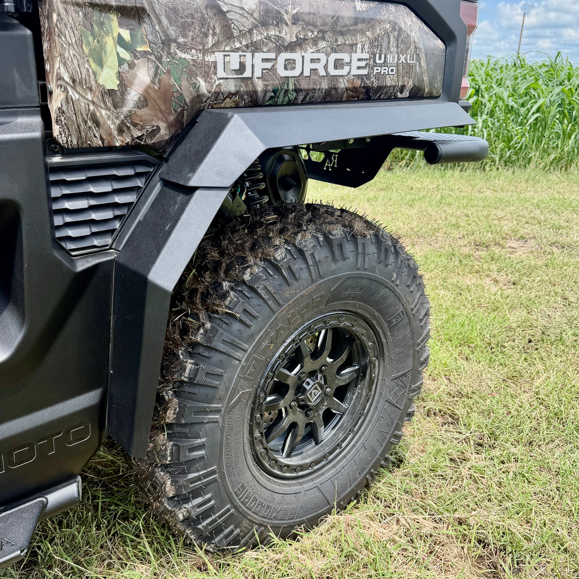 Laser-cut and TIG-welded CFMoto U10 fender flare showcasing precision craftsmanship and factory-style fit