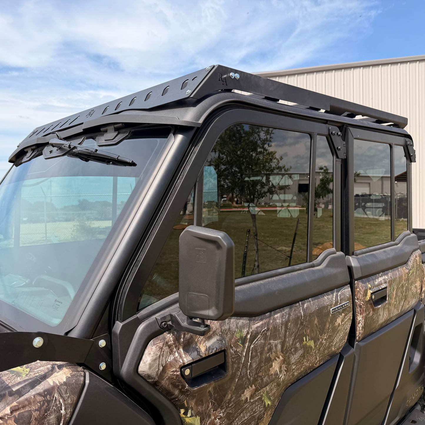 Overhead view of a CFMOTO U10 Pro XL modular roof rack with laser-cut cargo cross slats.