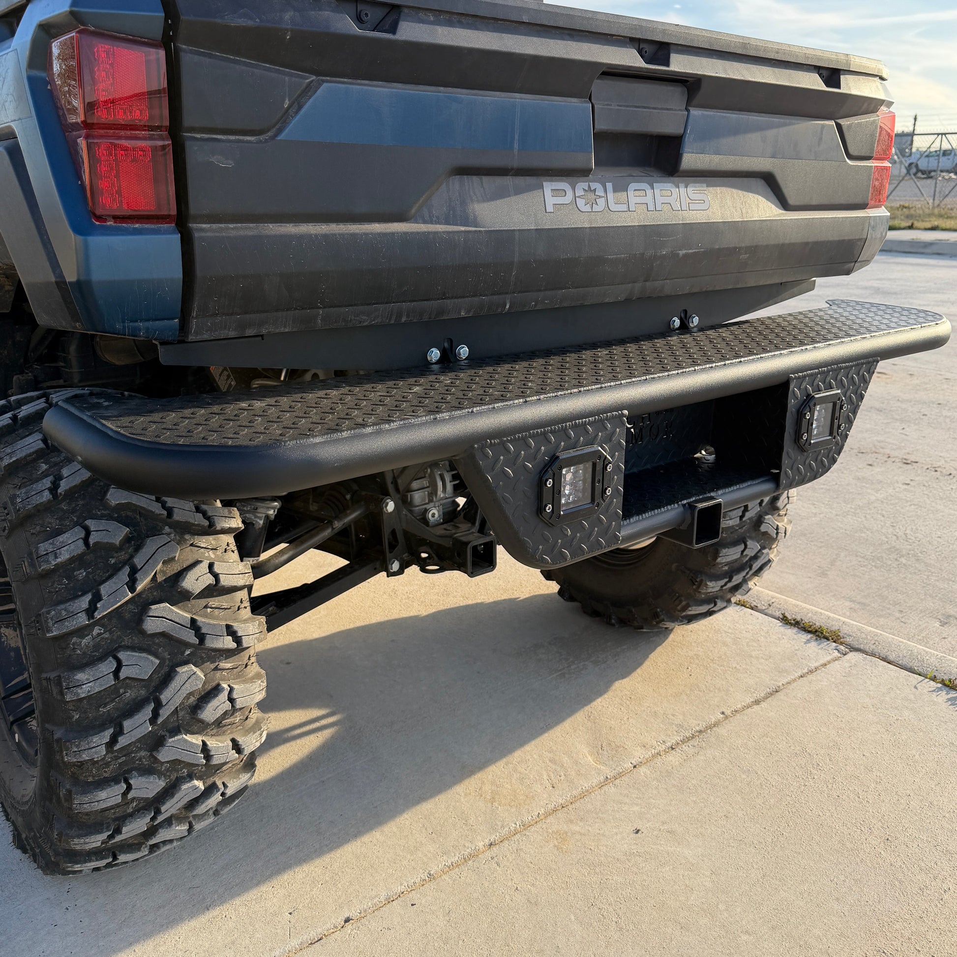 Polaris Ranger 1000 rear bumper integrated receiver hitch for towing and cargo racks