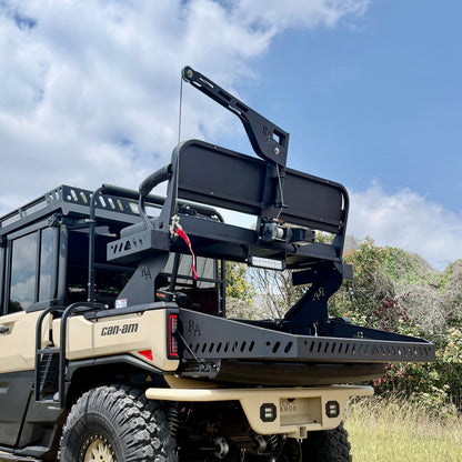 Ranch Armor Can-Am Defender HD11 hunting high seat with rifle rest and side storage baskets