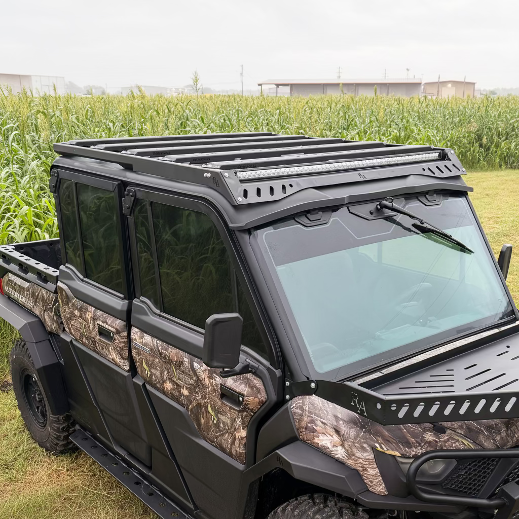 Ranch Armor aluminum modular roof rack installed on a CFMOTO U10 Pro XL Highland side-by-side.