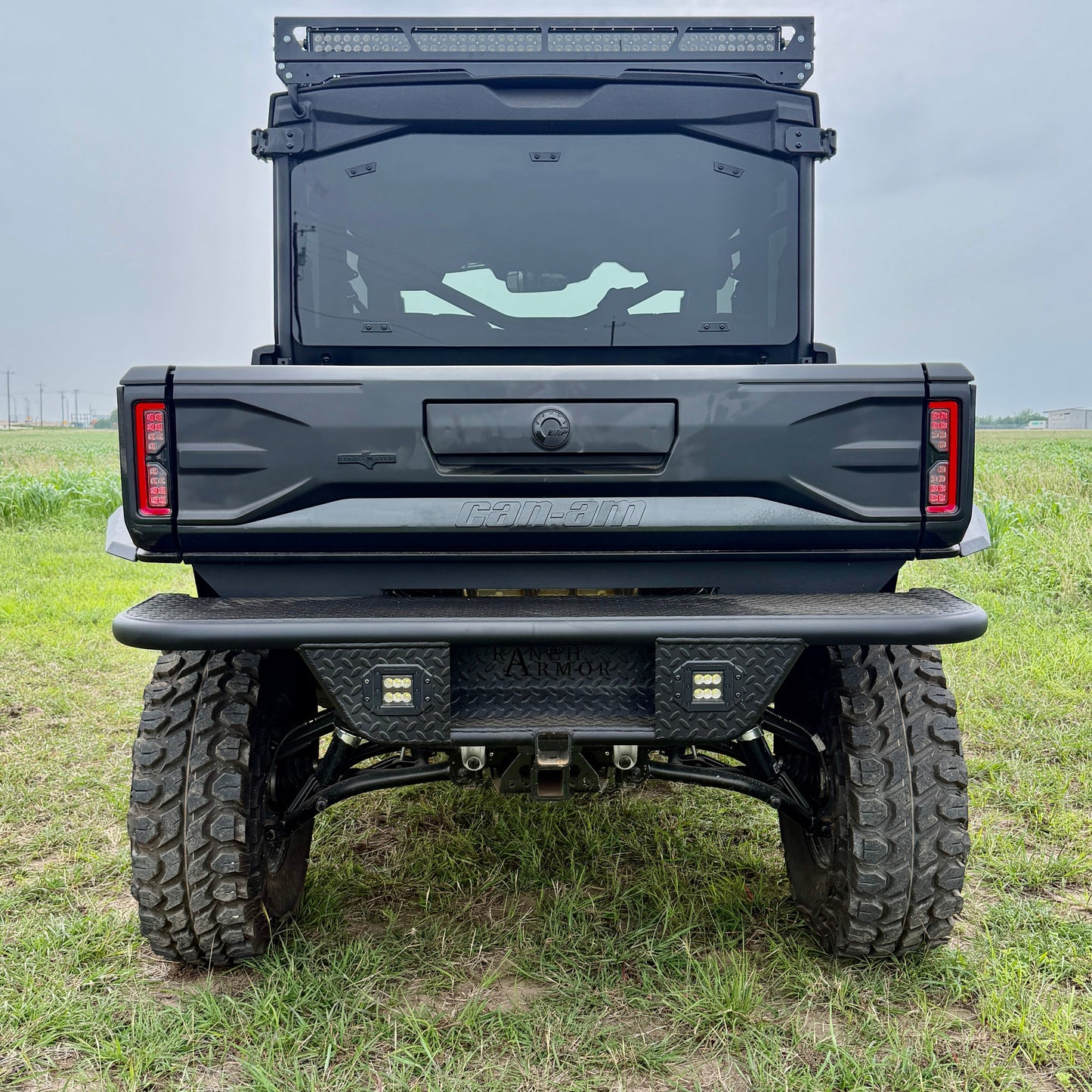 Ranch Armor rear bumper for Can-Am Defender HD11 featuring heavy-duty steel construction and superior rear-end protection.