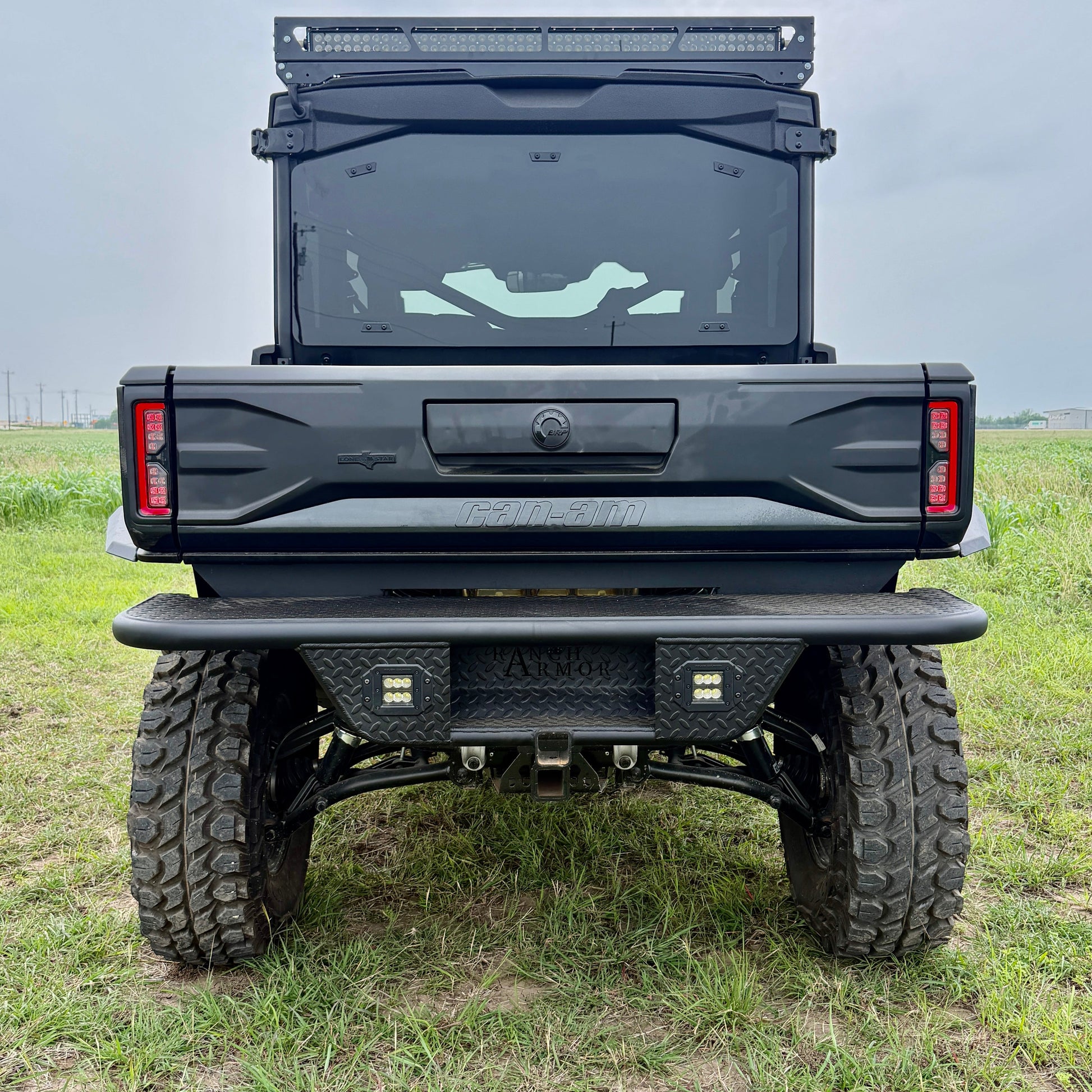 Ranch Armor rear bumper for Can-Am Defender HD11 featuring heavy-duty steel construction and superior rear-end protection.