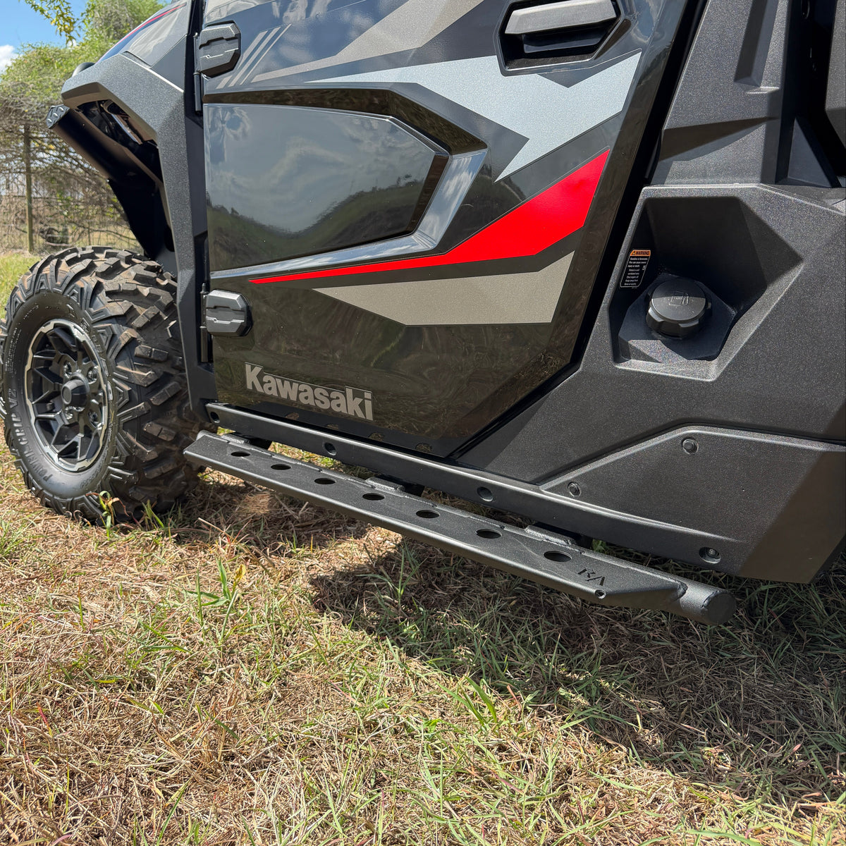 Ranch Armor side steps installed on a Kawasaki Ridge Single Cab