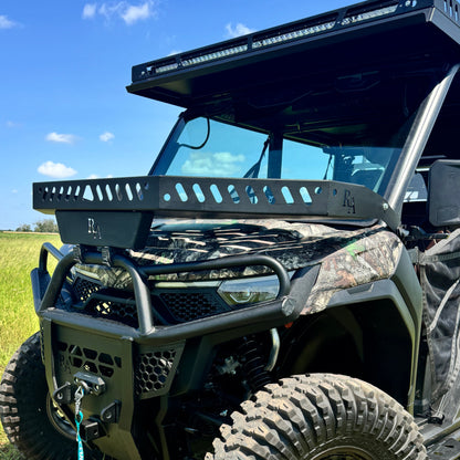 Ranch Armor steel front hood basket installed on CFMoto U10 Pro utility vehicle