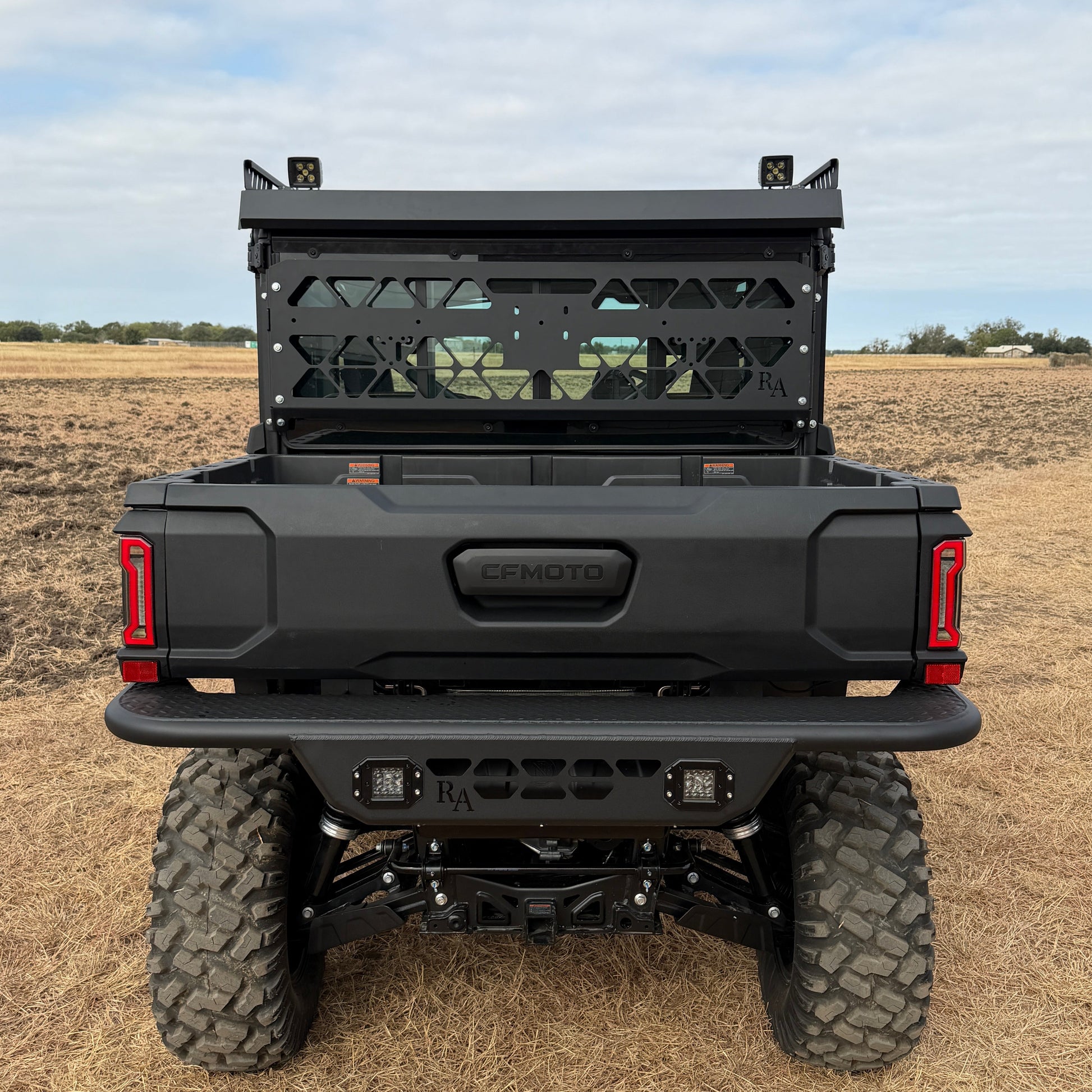 Rear view of Ranch Armor Highland Top on CFMoto U10 XL Pro for complete roof coverage