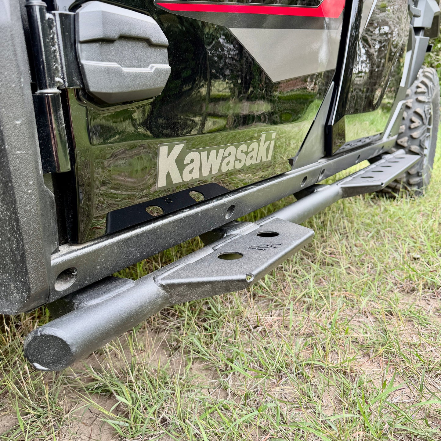 Steel nerf bars for Kawasaki Ridge providing added side impact protection