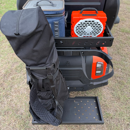 aluminum golf cart cargo basket mounted on Denago cart